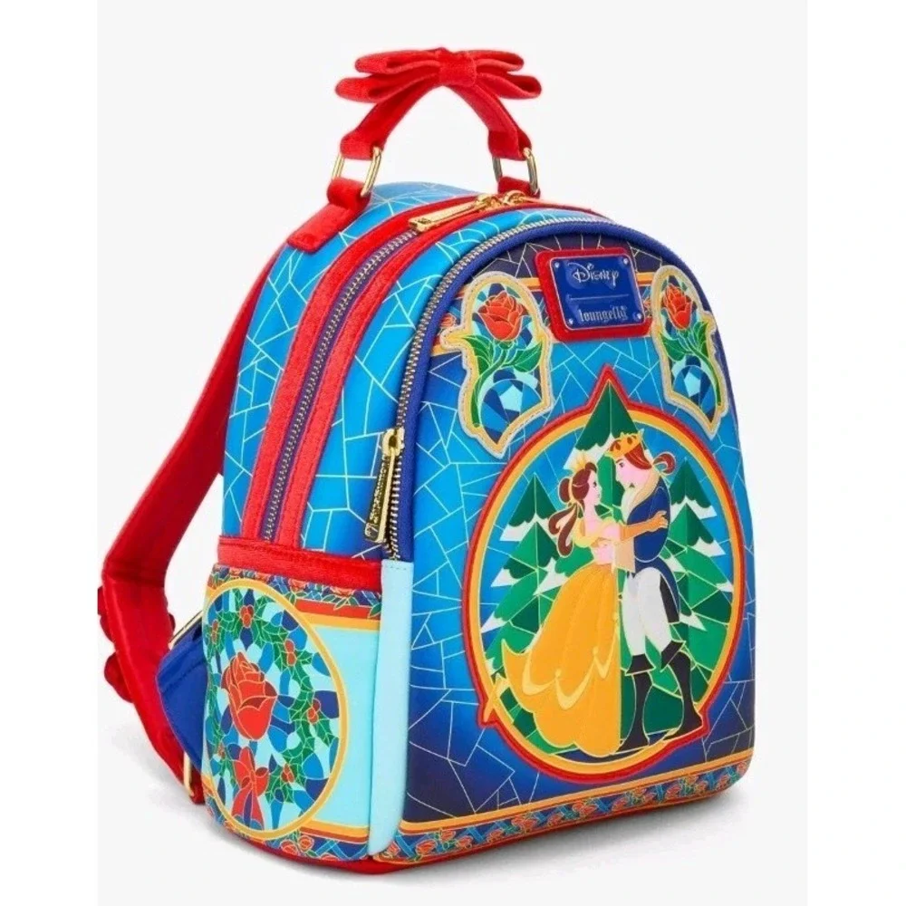 NWT Loungefly‎ Disney Beauty And The Beast Stained Glass Backpack & WALLET
